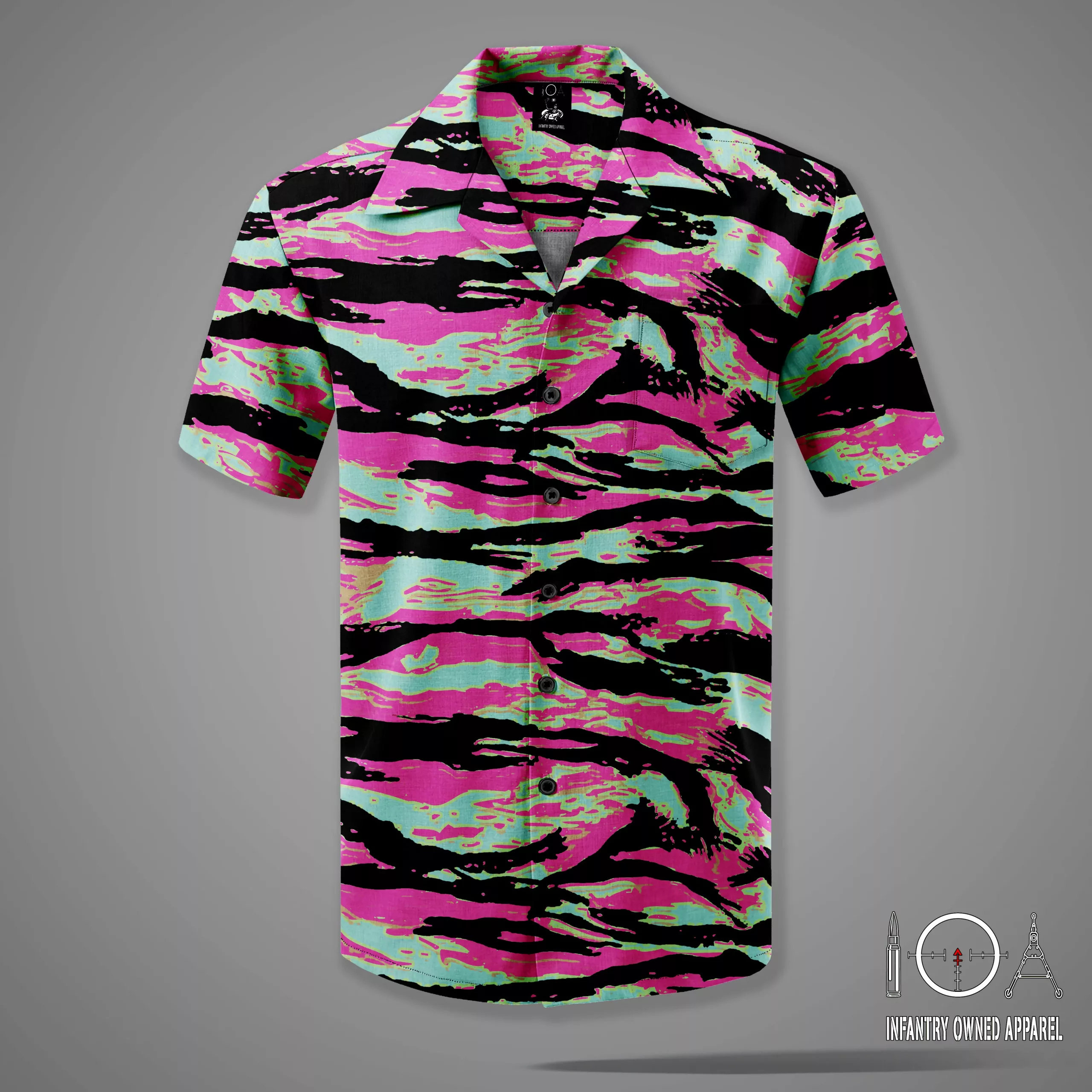 Shirt short sleeve man Tiger IV black fluorescent coral